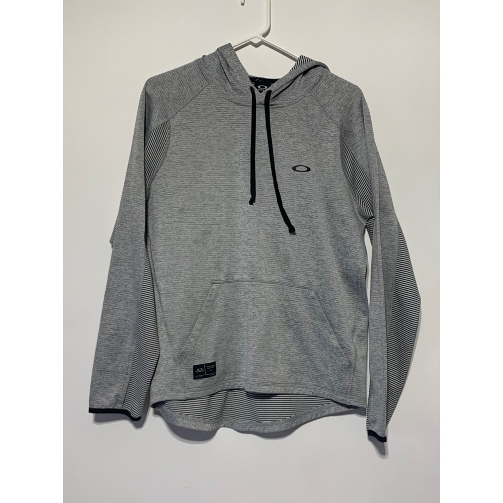 Oakley Men Size M Dawn Patrol Regular Fit Grey Striped Hoodie Top Stains
